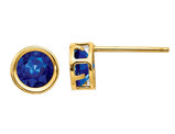 1.40 Carat (ctw) Natural Dark Blue Sapphire Post Earrings 5mm in 14K Yellow Gold